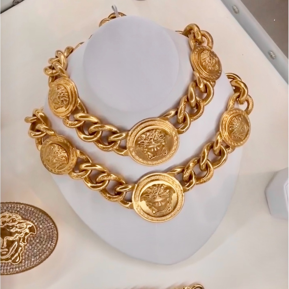 Authentic Versace XL 3 Medusa Medallion Gold Necklace